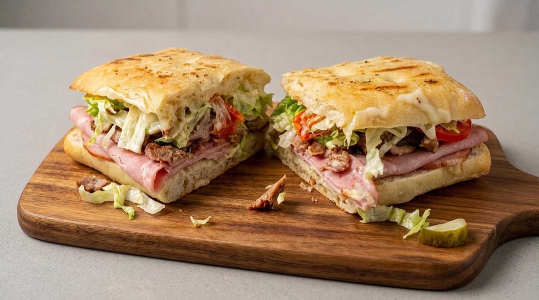 A stacked Toasted Goat sandwich